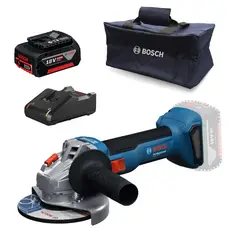 BOSCH - Amoladora Angular 5" 18V Brushless + Batería 4.0 Ah + Cargador + Bolso 0615.A50.0CR