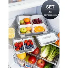 GENERICO - Set x 3 Contenedores Herméticos De Frutas y Verduras Para Refrigeradora