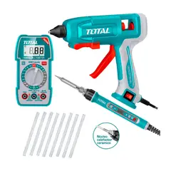 TOTAL TOOLS - Combo Pistola Silicona+8 Siliconas+cautin 120w+multitester