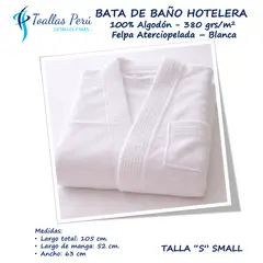 TOALLAS PERU DETALLES Y MAS - Bata de Baño Hotelera Premium 100% Algodón felpa Aterciopelada - Talla S -Small- Unisex