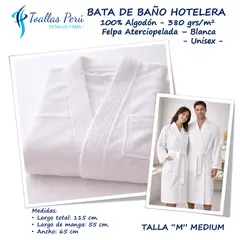 TOALLAS PERU DETALLES Y MAS - Bata de Baño Hotelera Premium 100% Algodón felpa Aterciopelada - Talla M -Medium- Unisex