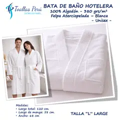TOALLAS PERU DETALLES Y MAS - Bata de Baño Hotelera Premium 100% Algodón felpa Aterciopelada - Talla L -Large- Unisex