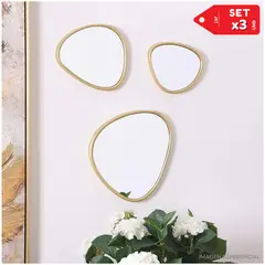 INSPIRA MARKET - Set de 3 Espejos Decorativos Irregulares Dorado