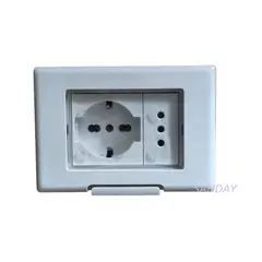 GENERICO - TAPA A PRUEBA DE AGUA CON TOMACORRIENTE DOBLE (SCHUKO + 3 EN LINEA) TAPA BLANCA Y DADO BLANCO SANDAY