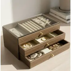 GENERICO - Joyero Organizador Accesorios 3 Niveles Madera Acrílico