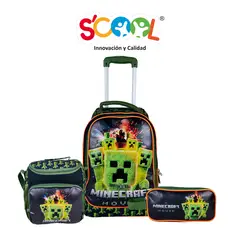 SCOOL - SET MALETA SCOOL MAGIC PREMIUM GDE METALIZADO MINECRAFT