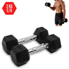 Xtreme Sport - Mancuernas Hexagonales 3kg  Pesas de Goma x2