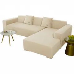 SALA FABULOSA - Funda de mueble modular SOFÁ CAMA 2 piezas Terciopelo liso con 2 fundas de cojines - Crema