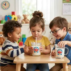 GENERICO - Taza de vidrio antiderrame con para niños de 400 ml PACK 2