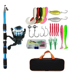 GENERICO - COMBO CAÑA DE PESCAR Y SEÑUELOS AZUL NEGRO BRAV