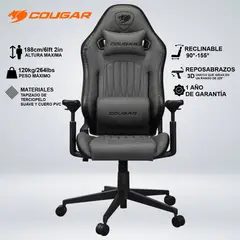 COUGAR - SILLA COUGAR EXPLORE JET GRAY F COMODIDAD ESTILO TERCIOPELO RECLINA 155°