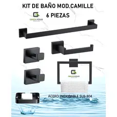 GREEN HOUSE - KIT DE BAÑO MOD CAMILLE ACERO INOXIDABLE NEGRO MATE