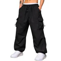 ENKI - Pantalón Cargo Oversized Hombre Tela Mojada Estilo Streetwear