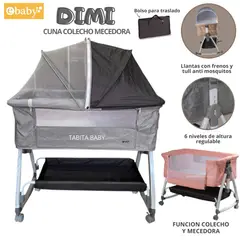 EBABY - Cuna Colecho con Mecedora y Mosquitero DIMI Gris