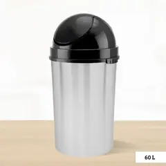 REY - Papelera Cosmos Metalizada con Tapa Vaivén Blanco 60 Litros