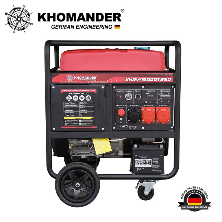 GENERADOR GASOLINERO 13000W TRIFASICO 220V - KHOMANDER