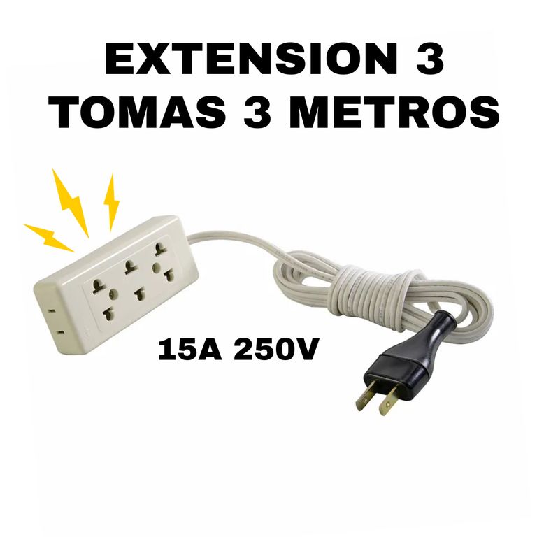 EXTENSIÓN ELÉCTRICA 3 TOMAS 3 METROS 15A 250V