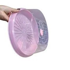 GENERICO - Porta torta plástico base para kekes circular con tapa Rosa