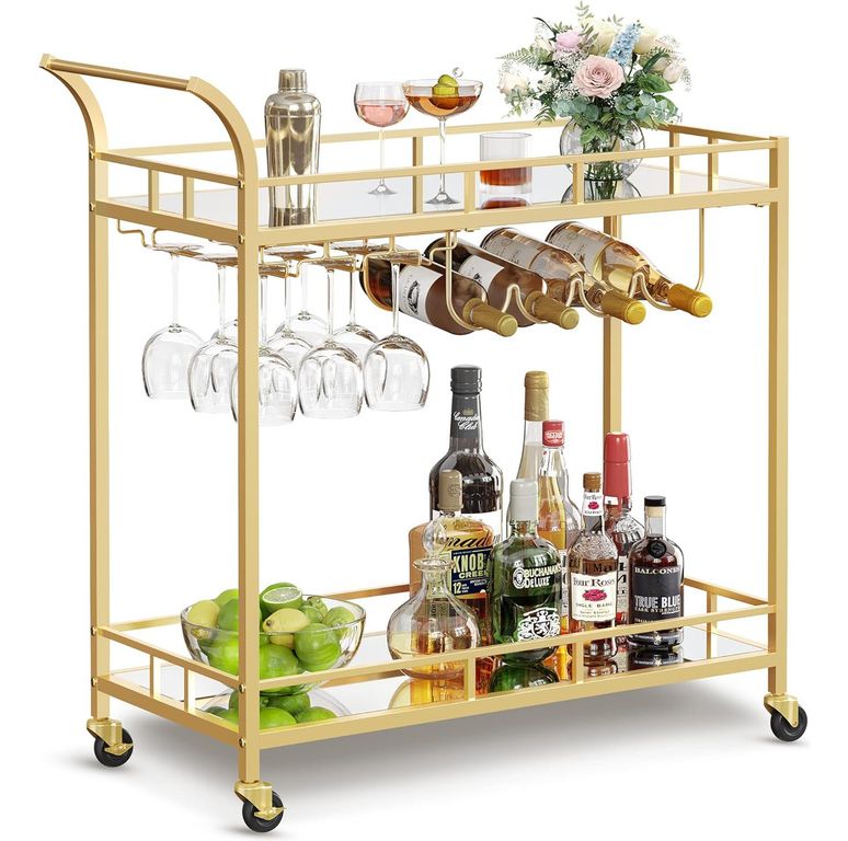 Carro Bar Cocina Organizador Con Asa Ruedas 2 Niveles Acero