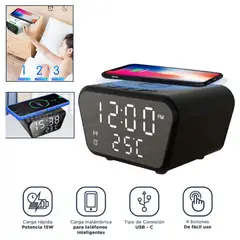 GENERICO - Despertador Cargador Inalámbrico Alarma con Temperatura 3 en 1