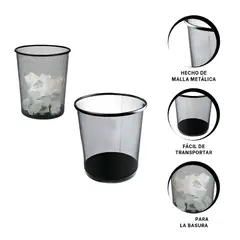 GENERICO - Pack x3un Tacho con Malla Metálica de Basura Circular Color Negro