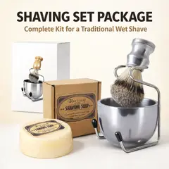SIGNATURE PERU - Kit de afeitado para Hombres brocha soporte y tazón de acero inoxidable con cepillo facial suave