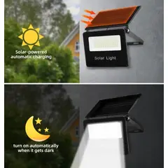 CAFINI - FOCO LÁMPARA REFLECTOR LUZ LED LUMINARIA SOLAR PARED Y CONTROL 200W PLEGABLE JARDÍN TERRAZA