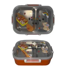 GENERICO - Lonchera Infantil de Acero Inoxidable con Divisiones y Cuchara Diseño Osito