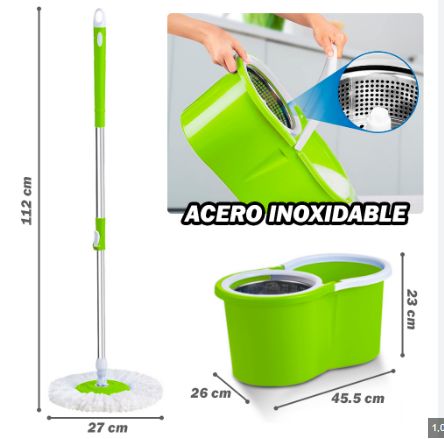 Trapeador con Balde Escurridor Giratorio Verde
