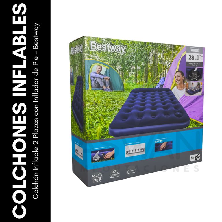 Colchón Inflable 2 Plazas con Inflador de Pie - BESTWAY