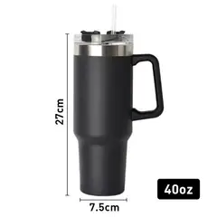 GENERICO - TERMO VASO DE ACERO INOXIDABLE CON SORBETE COLOR NEGRO