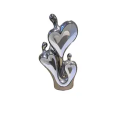 GENERICO - Adorno Decorativo Triple Corazón Abstracto Escultura Moderna Plateada y Blanca - Adorno Elegante para Sala Regalo Ideal