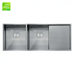 XM - Lavadero de Cocina Doble Poza de Lujo con Escurridero Acero 120 x 50 cm Nano Gun