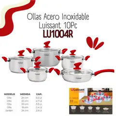 FINEZZA - Juego de Ollas Acero Inoxidable LUISSANT 10 Piezas- Rojo