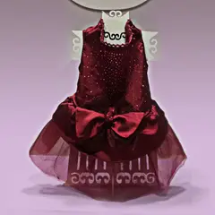 GENERICO - VESTIDO ELEGANTE GUINDA MASCOTA CON TUL Y RHINESTONES - TALLA S