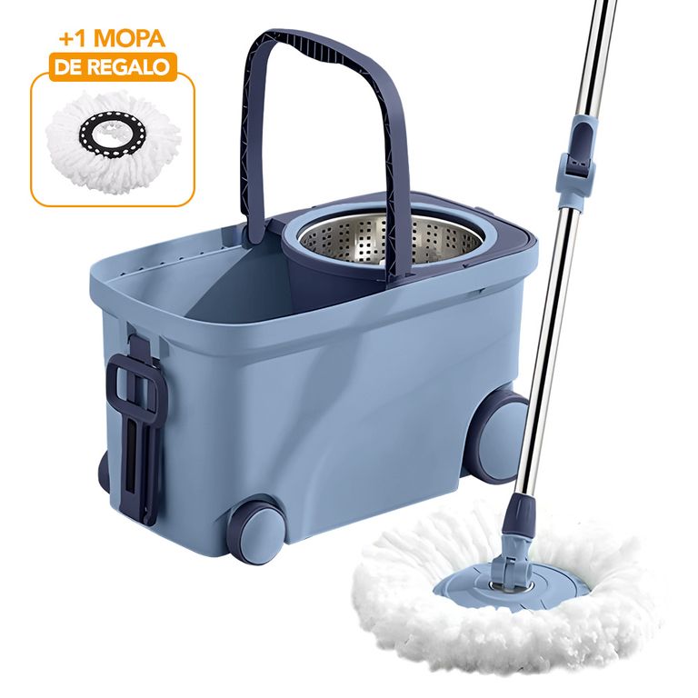 Trapeador Giratorio 2 Mopas con Ruedas Y Asa Azul S4F