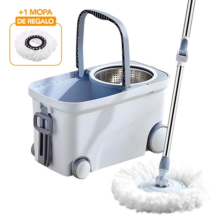 Trapeador Giratorio 2 Mopas con Ruedas Y Asa Gris S4F