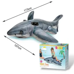 Intex - Flotador Inflable Diseño Intex Tiburón Realista 173x107 Cm color gris y blanco