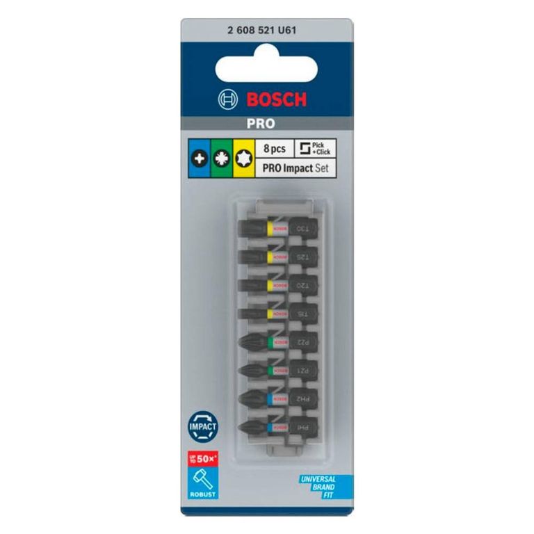 Set de Accesorios para Atornillar PRO Impact 8 Piezas Bosch 2608.521.U61-000