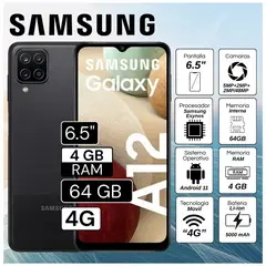 SAMSUNG - Celular Samsung Galaxy A12 6.5"  Pulg. 4GB RAM 64GB Android 11 - Negro