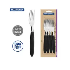 TRAMONTINA - TENEDOR  DE MESA  IPANEMA MANGO NEGRO DE 12 PIEZAS