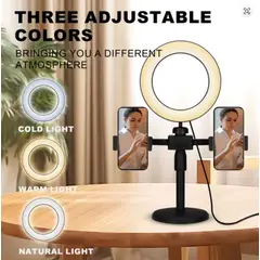 CLN TECH - Anillo de luz LED 6” (16 cm) multicolor con trípode y 2 sujetadores para celular para selfies.