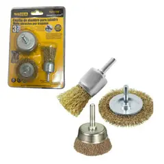 GENERICO - JUEGO DE CEPILLOS DE ALAMBRE 3PZS MADERA METAL