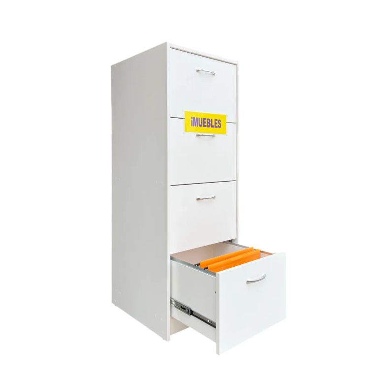 Archivador Oficina, Cajonera 04 Para Folder Colgante Llave Blanco