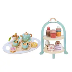 GENERICO - Juego de Té Verde y Stand de Pastelería - Montessori de Madera