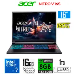 ACER - Laptop Gamer Acer Nitro V 16S AI Core 7-240H Nvidia 8GB RTX5060 RAM 16GB 1TB SSD 16″ WUXGA 180Hz