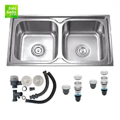 XM - Lavadero Empotrable de Acero Inoxidable Doble Poza 78 x 43 cm