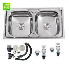 XM - Lavadero de Cocina Doble Poza de Acero Inoxidable Satinado 100 cm