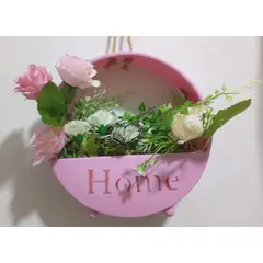 PLASTIMACETA - ARREGLO FLORAL EN MACETA COLGANTE CIRCULAR HOME CON FLORES ARTIFICIALES MOD EXCLUSIVO COLOR ROSADO