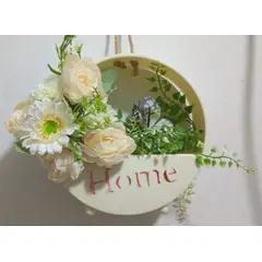 PLASTIMACETA - ARREGLO FLORAL EN MACETA COLGANTE CIRCULAR HOME CON FLORES ARTIFICIALES MOD EXCLUSIVO COLOR MARFIL